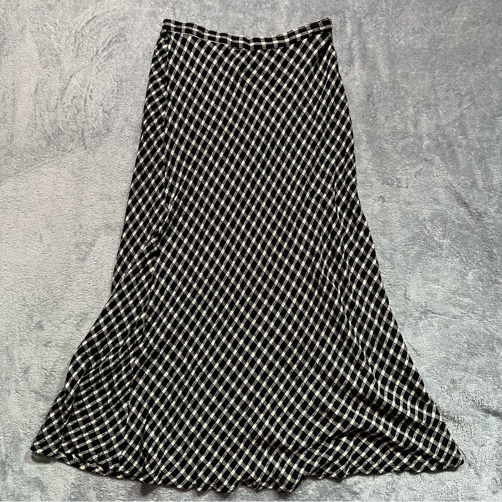 Black and White Gridded Midi Skirt